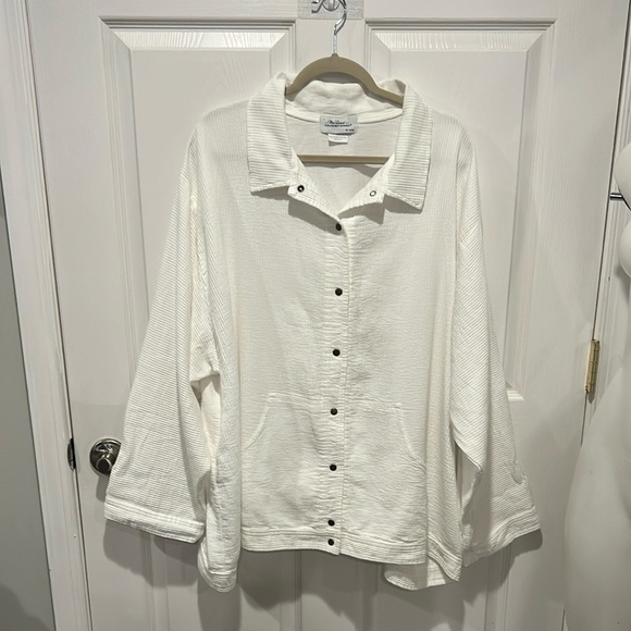 Vermont Country store white ribbed snap front cotton jacket shirt size 3X - Picture 1 of 7